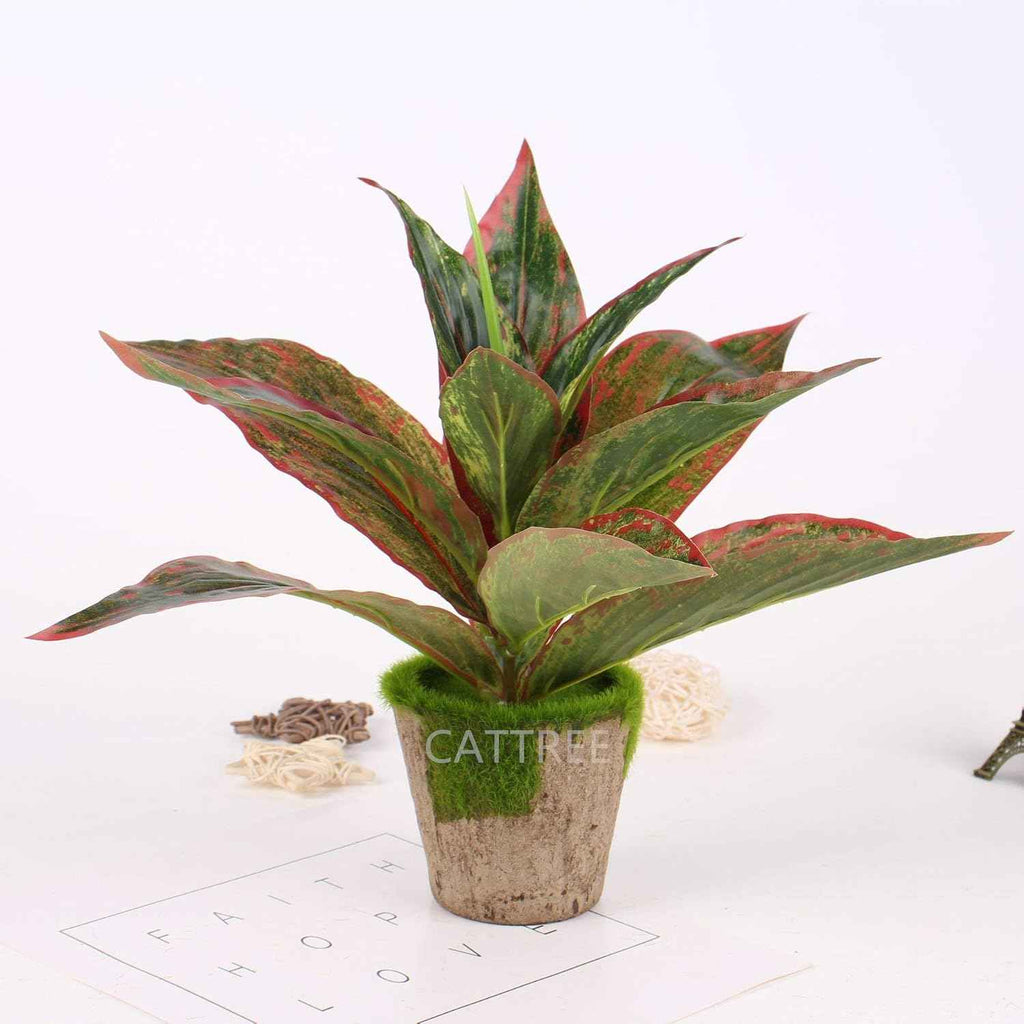 CATTREE Fake Plants Artificial Plant Outdoor Shrubs Faux Grass Plastic Leaves Greenery Bushes Home Garden Wedding Party Decorations Indoor Office Yard UV Resistant Planter Filler Red 2 Pack