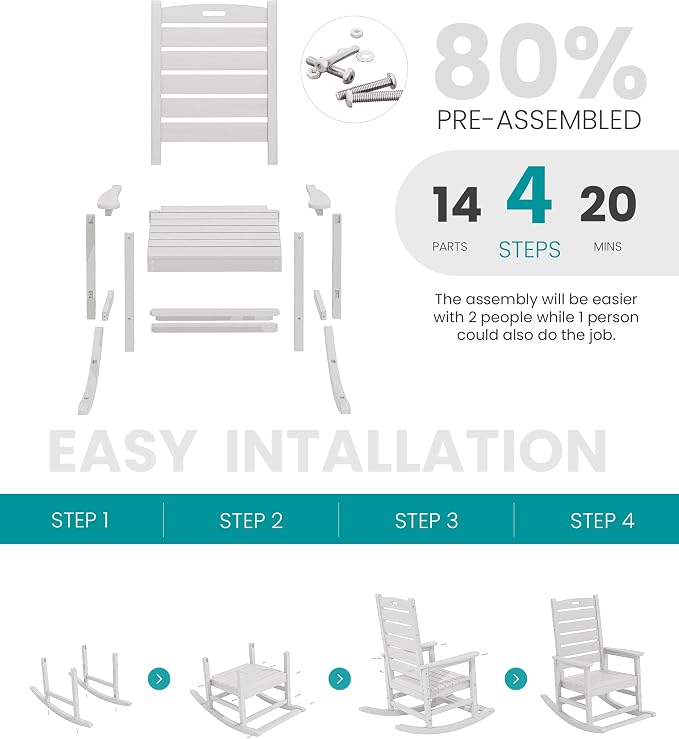 SERWALL Outdoor Rocking Chair Set of 4, Oversized HDPE Patio Rocking Chair - Image 5