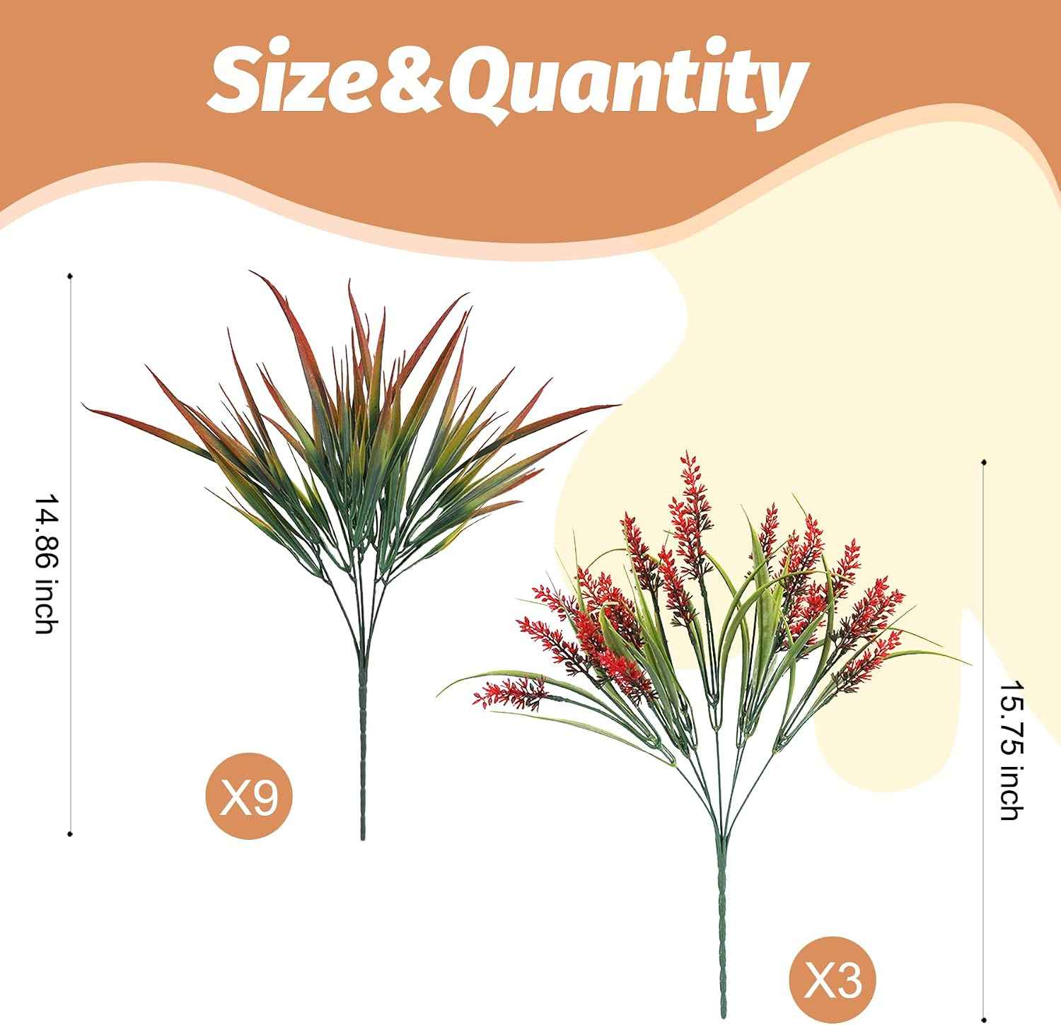 Fake Plants with Artificial Lavender Flower for Outdoor Porch Fall Decor | 12 Pcs UV Resistant Faux Greenery with Realistic Gradient Grass Waterproof for Patio Window Box Yard Outside Decoration