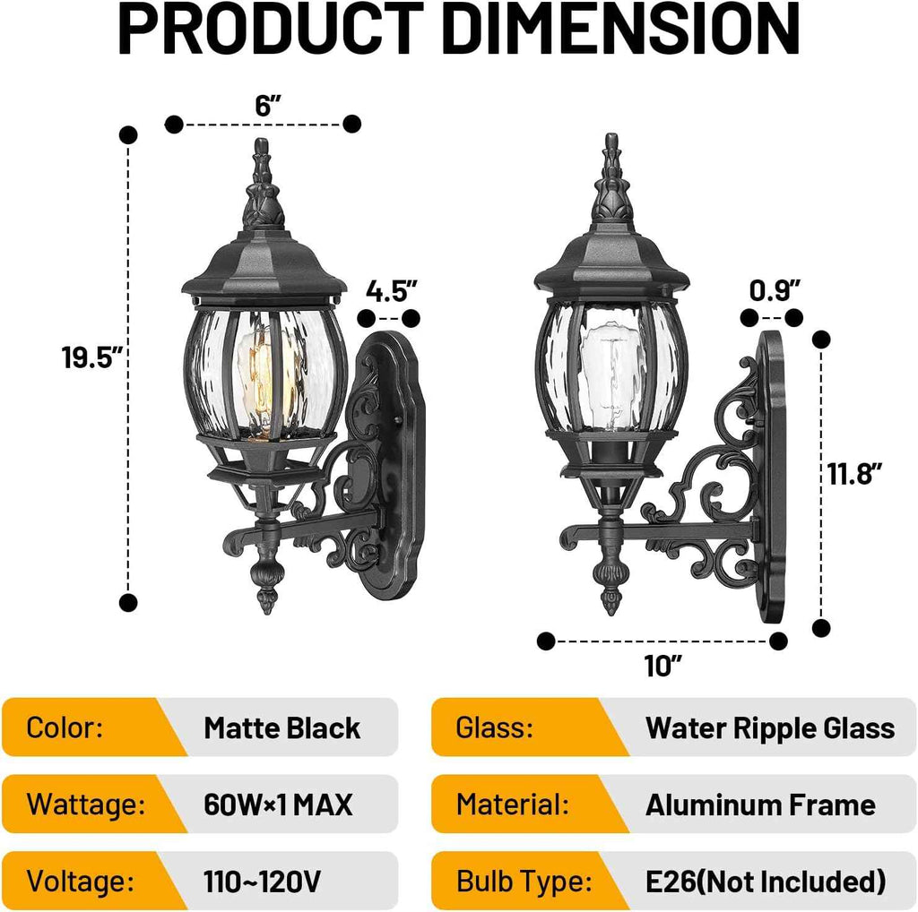 Outdoor Wall Lights fixtures for House, Black Exterior Light Fixtures Wall Mount, Waterproof Front Porch Light Outdoor Sconce Lights for House Garage Patio
