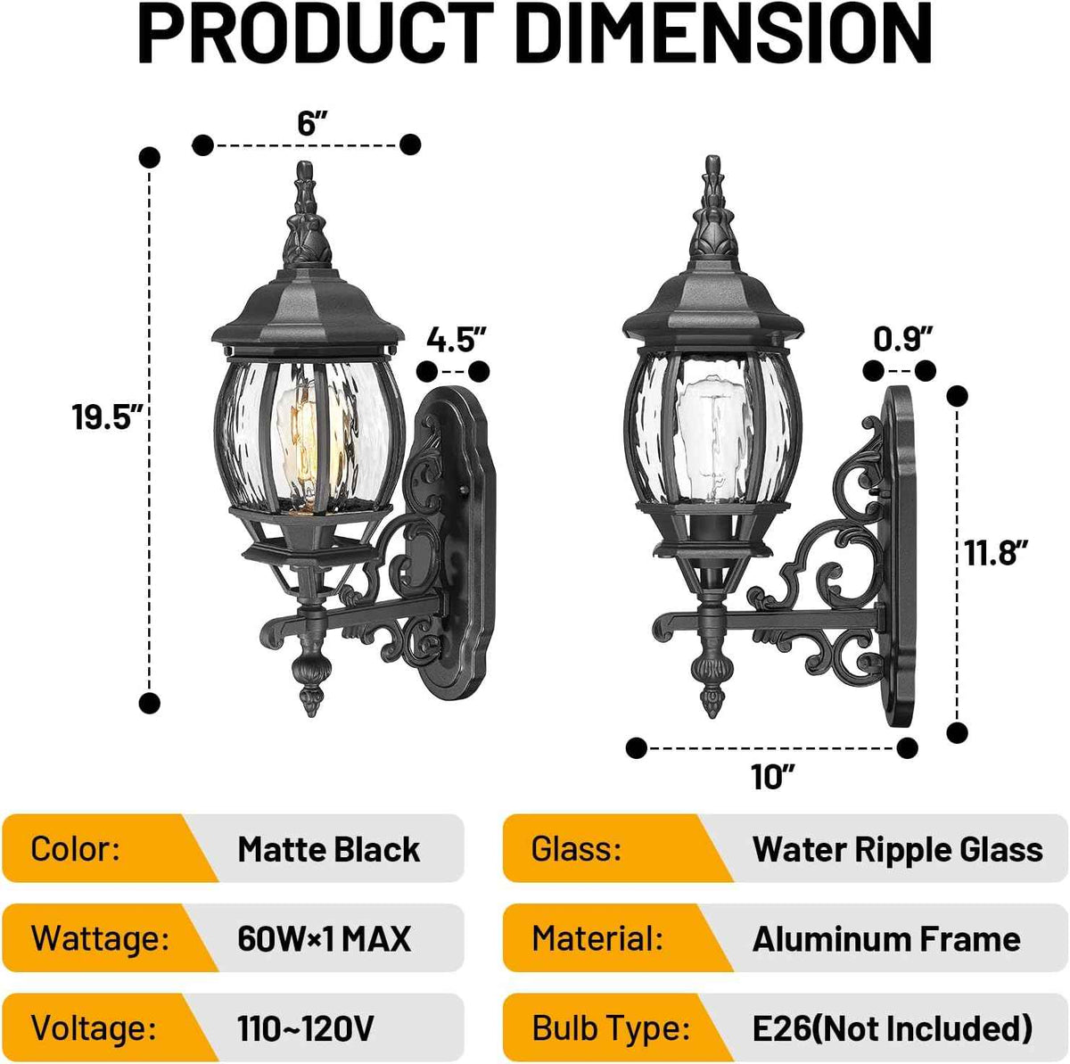 Outdoor Wall Lights fixtures for House, Black Exterior Light Fixtures Wall Mount, Waterproof Front Porch Light Outdoor Sconce Lights for House Garage Patio