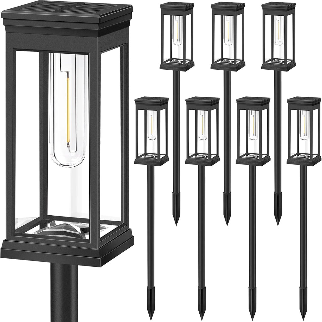 BesLowe 8-Pack Solar Pathway Lights Outdoor, Landscape Lights Warm White | Upgraded Large Size & Bright LED, Auto ON/OFF, IP65 Waterproof, Easy Installation, Solar Powered Lights for Garden Walkway