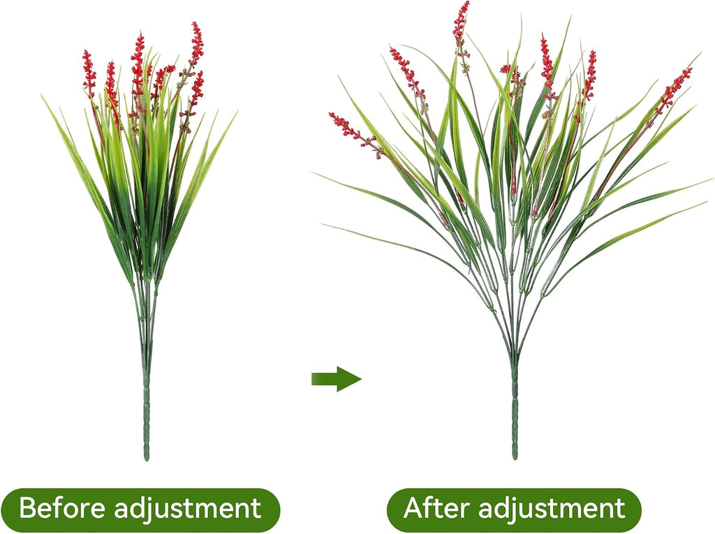 Ivydale 20PCS Artificial Plants Fake Flowers Monkey Grass for Outdoors,UV Resistant Realistic Red Faux Greenery Shrubs Outside Decor for Home Garland Porch Patio Balcony Planter Yard Office Pathway