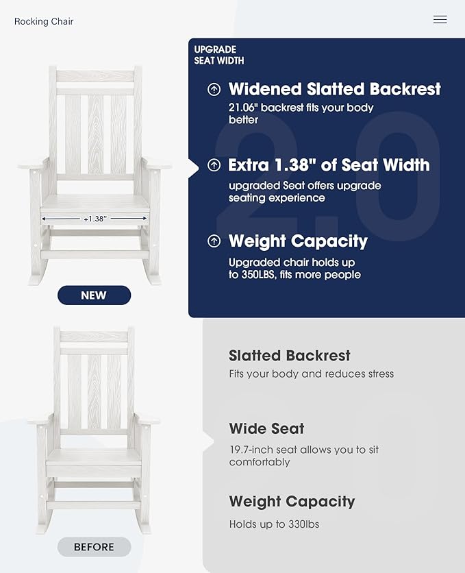 KINGYES Oversized Outdoor Rocking Chair, All-Weather Patio Rocking Chairs - Image 3