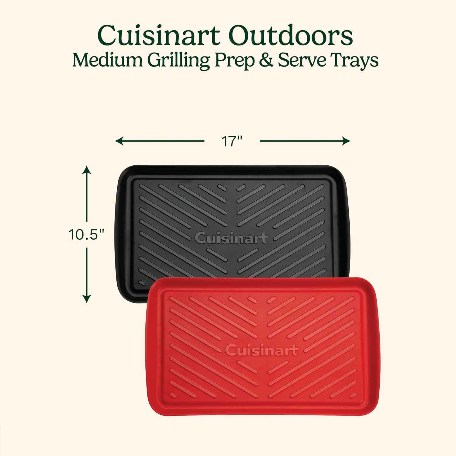 Cuisinart Grilling Prep and Serving Tray, Dishwasher-Safe, 2-Pc Nesting Set | 17-in x 10.5-in food tray set for prepping and serving, shatter-resistant melamine design fits 6 burgers, CPK-200