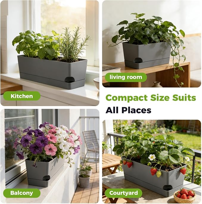 2 Pack Rectangle Self Watering Pots - Image 9