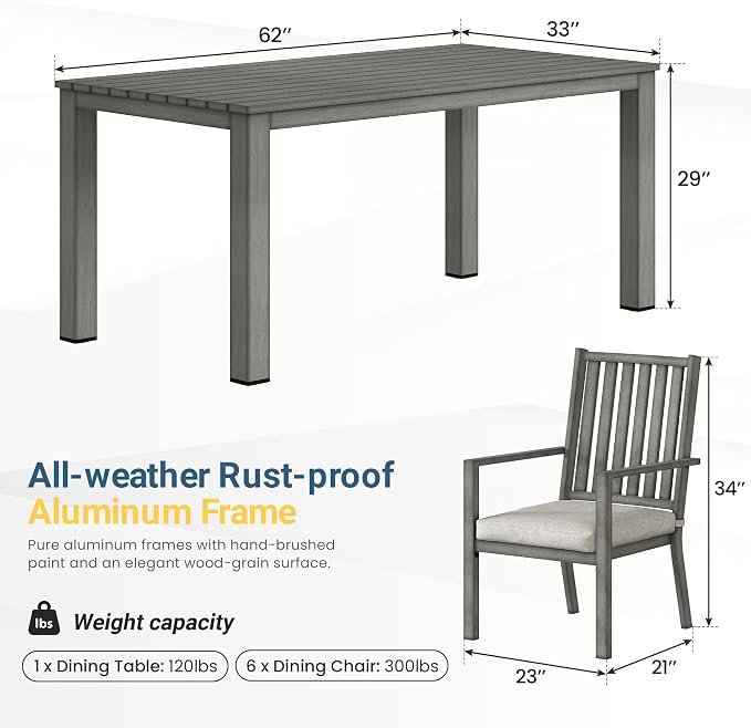 Wisteria Lane Aluminum 7 Pieces Patio Dining Sets, Outdoor Dining Table - Image 2