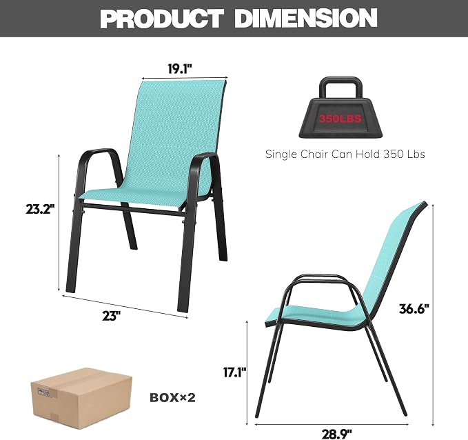 Patio Chairs Set of 6, Stackable Outdoor Dining Chairs - Image 8