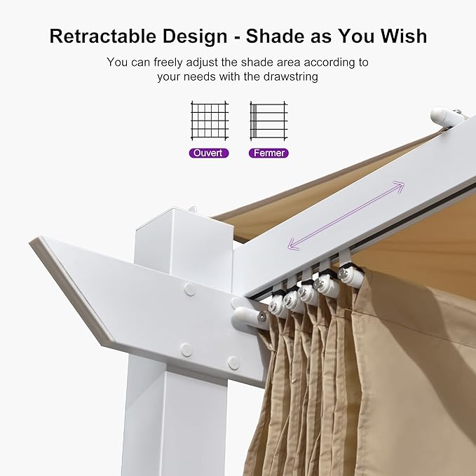 PURPLE LEAF 10' x 13' Outdoor Aluminum Pergola White Heavy-Duty Retractable - Image 4