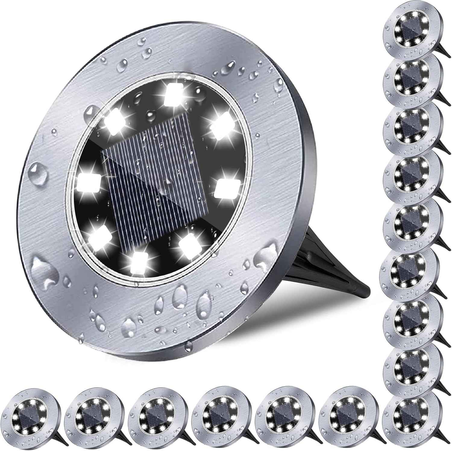 4.6 Inch Diameter Solar Ground Lights, Waterproof Solar Garden Lights, Outdoor Garden Waterproof Bright in-Ground Light, Landscape Lighting for Pathway,Yard,Lawn,Patio,Walkway (16 Pack White Light)