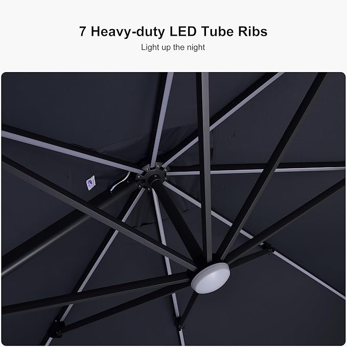 PURPLE LEAF 10 Feet Patio Umbrella Outdoor Cantilever Solar Powered LED Square - Image 4