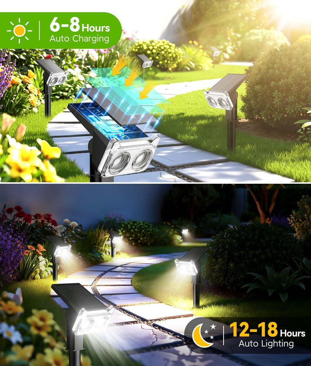 LETMY Solar Lights Outdoor Waterproof IP65, 6 Pack Solar Spot Lights Outdoor With 14 Big LEDs, 2-in-1 Wall Lights & 2 Modes Solar Powered Landscape Spotlights for Garage Pathway Yard Decor Garden Gift