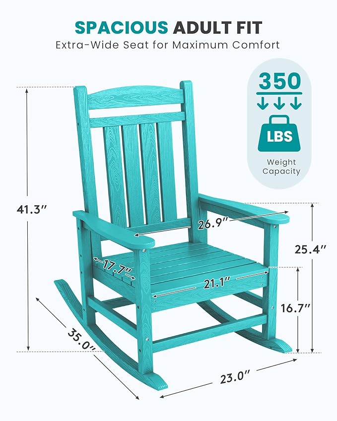SERWALL Oversized Outdoor Rocking Chair, All-Weather Patio Rocking Chair - Image 3