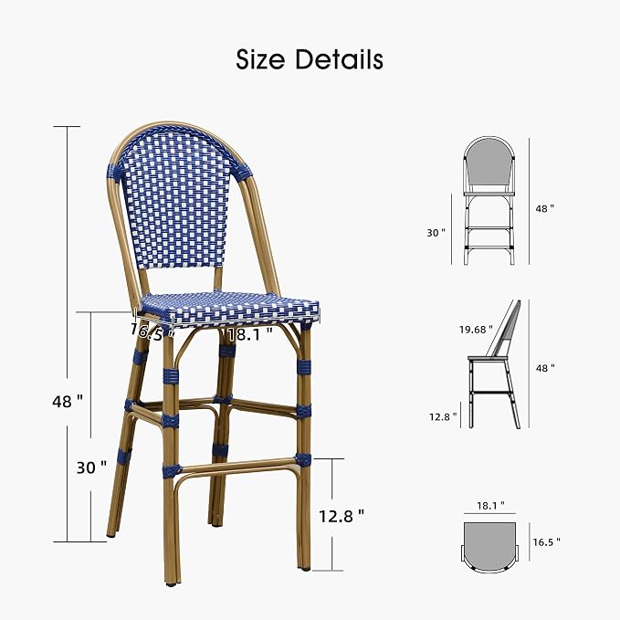 PURPLE LEAF French Bar Stool Set of 2 Bamboo Print Finish Patio Bar Stools - Image 7
