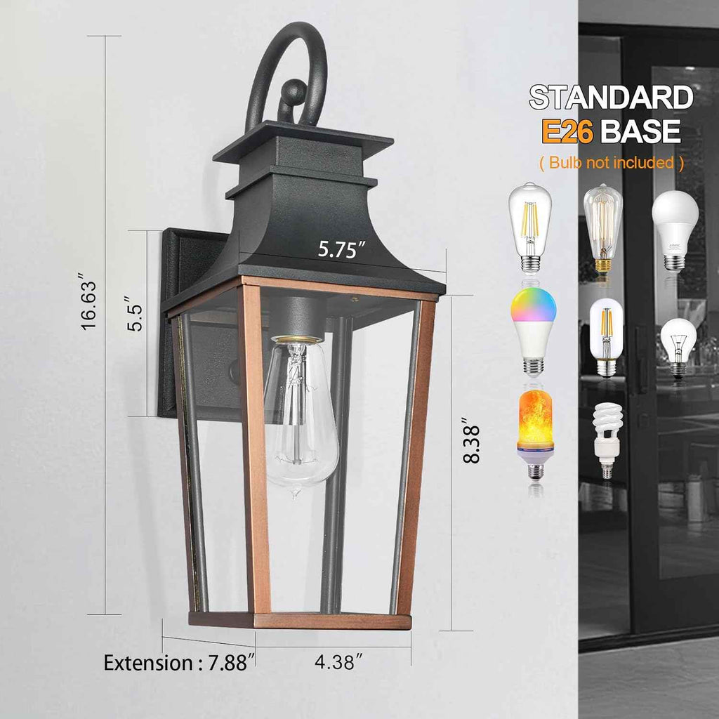 ALVIME Bronze Outdoor Wall Sconces | Beveled Glass Exterior Wall Mount Lantern, Metal Waterproof Outdoor Light Fixtures for Garage, House, Patio, E26 Base