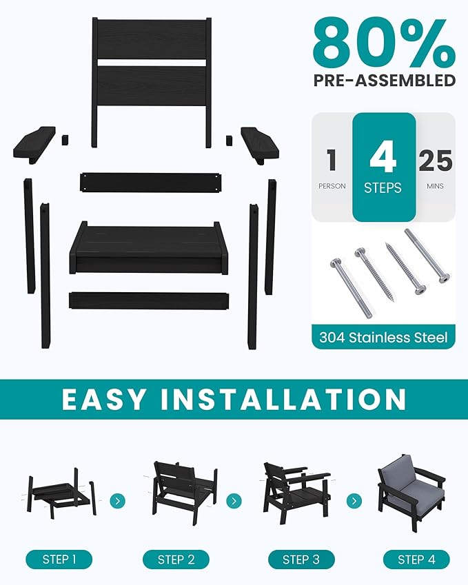 SERWALL Outdoor Patio Furniture Set, 5 Piece HDPE Patio Conversation Sets - Image 8
