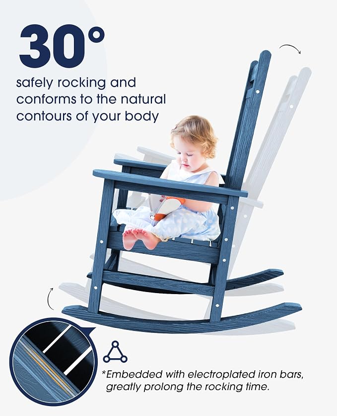 KINGYES Oversized Outdoor Rocking Chair Set of 2, All-Weather Patio Rocking - Image 5