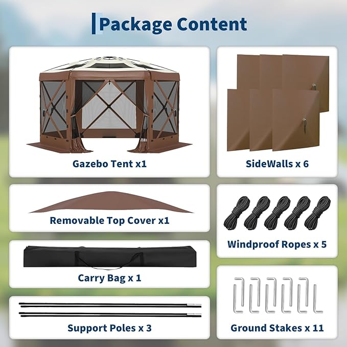 13x13FT 6-Sided Pop Up Gazebo Tent，One-Push Setup Canopy Tent - Image 9