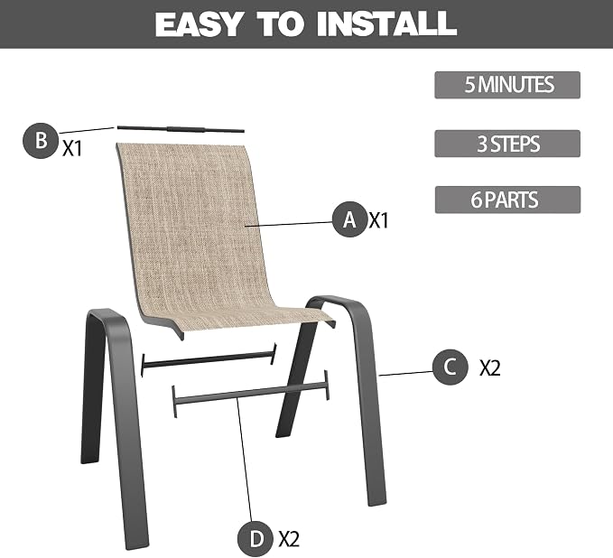 Patio Chairs Set of 4, Stackable Outdoor Dining Chairs - Image 2