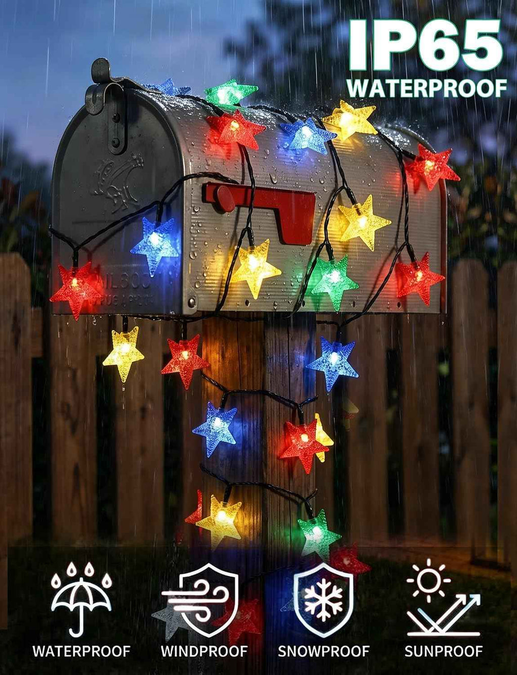 Star String Lights 23FT 50LED Colorful Star Fairy Lights Waterproof Solar Powered Twinkle Light with 8 Modes Outdoor Decorative Lights for Garden Patio Christmas Festival Party Decor