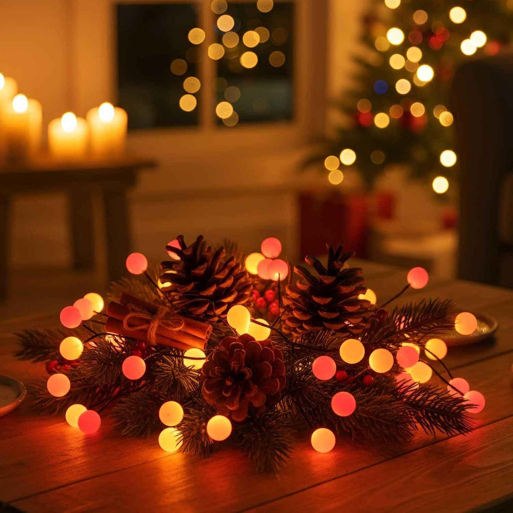 QBIS Battery Powered Halloween Lights, 40 Berry Lights, Orange Yellow Red | 40 Battery Operated Cluster String Light, Fall Decor, Thin Black Wire, 6.5ft, Timer, Indoor Outdoor for Window, Fireplace