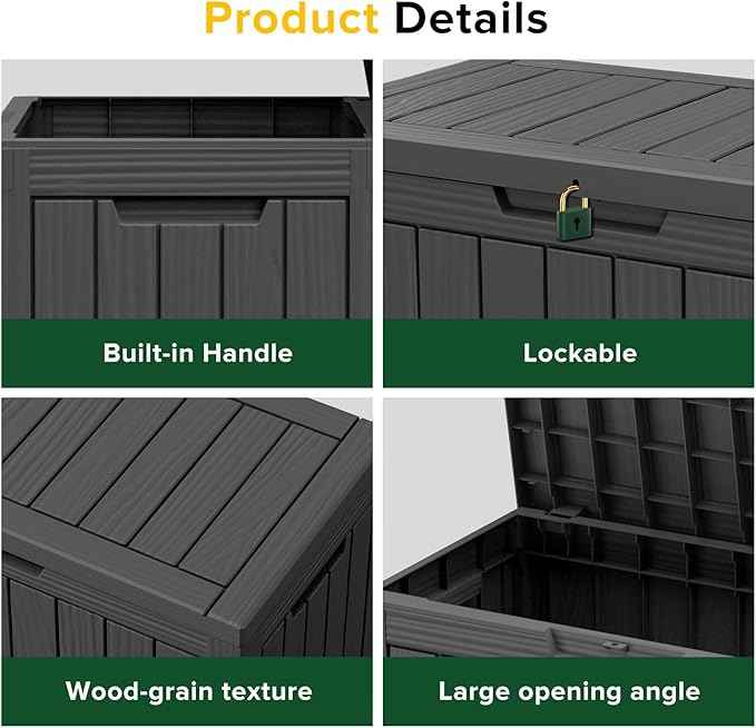 46 Gallon Outdoor Deck Box, Lockable Waterproof Outdoor Storage Boxes