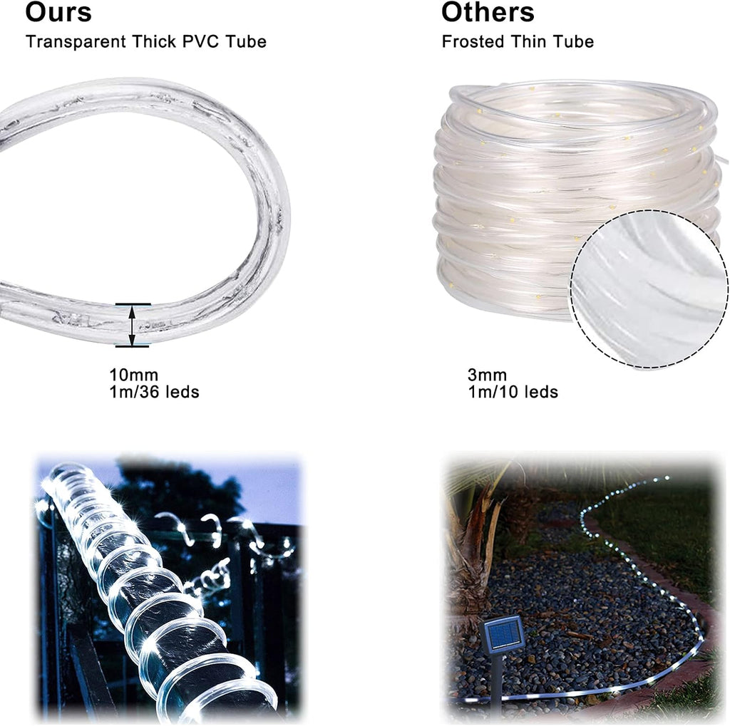 SURNIE Rope Lights Outdoor Waterproof Daylight White: LED 50FT Cuttable Outside Bright 110V Lighting Connectable Flexible Plug Cool Clear Tube, Indoor Deck Patio Xmas Camping Decor, Not Flat Strip