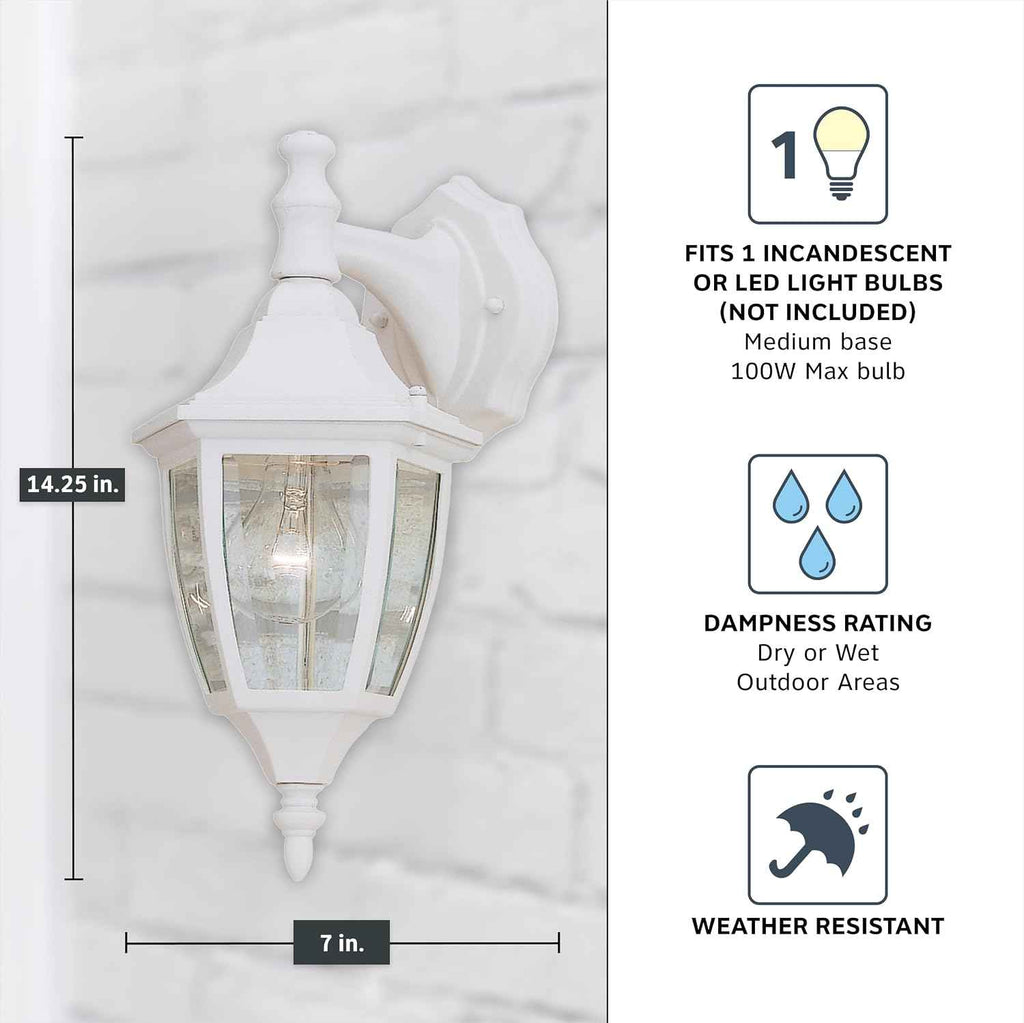 Designers Fountain Waterbury Outdoor Light Fixture, 14.25 Inch Exterior Wall Lantern Sconce for Front Door, Patio and Porch, White, 2461-WH