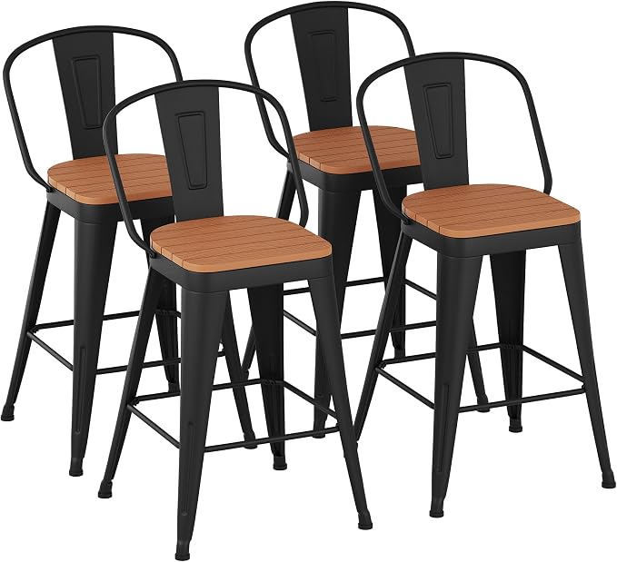 Outdoor Metal Bar Stools Set of 4, 26 inch Barstools Counter Height Bar Stool by POINTANT