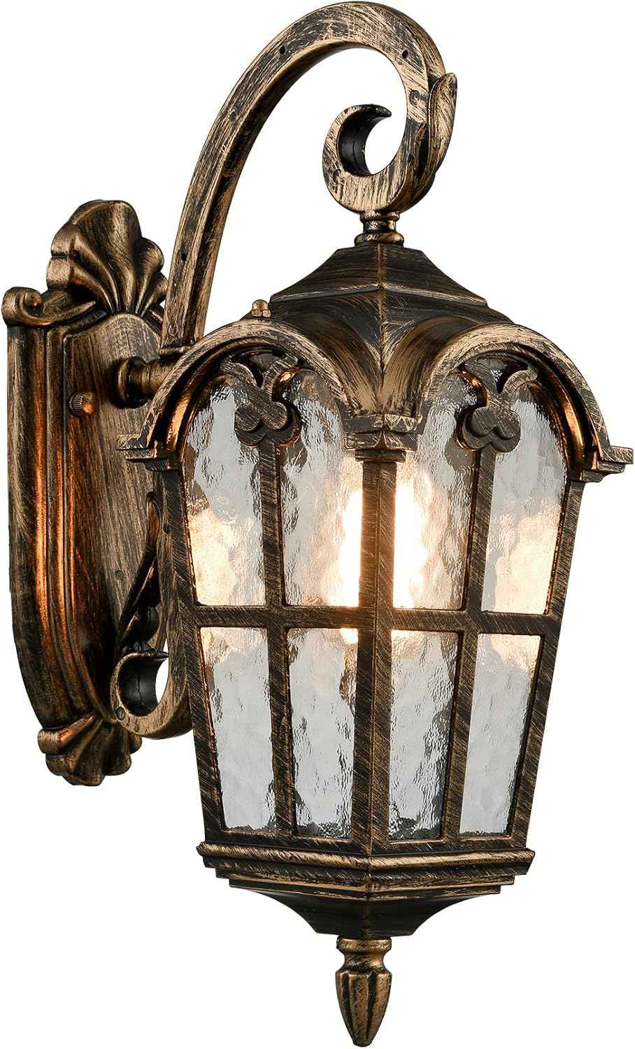 YUBOLE Outdoor Wall Lights Waterproof Wall Sconce Hammered Texture Glass | Exterior Wall Lantern for Front Porch Patio Garage Weather Resistant, Antique Brass