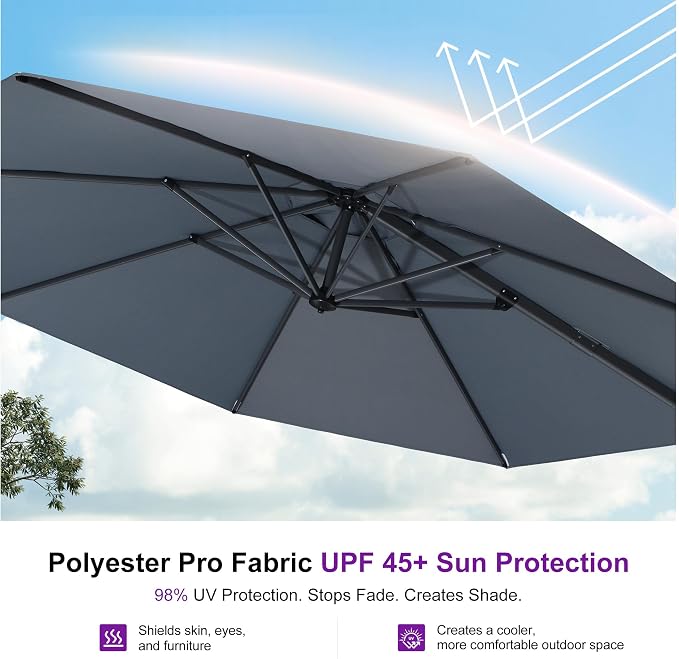 PURPLE LEAF 11 Feet Patio Umbrella Outdoor Cantilever Round Umbrella Aluminum - Image 5