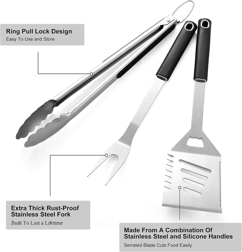 Griddle Accessories Kit - Heavy Duty Grill Tools Set, Grilling Accessories | Stainless Steel BBQ Set with Grill Tongs, Spatula, Fork and Gift-Box for Outdoor Barbecue, Home Grill (3PCS)