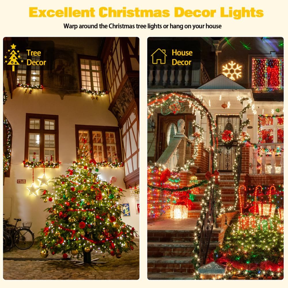 Solar String Lights Outdoor 2 Pack 200 LED 66FT Christmas Lights Warm White | 8 Lighting Modes, Memory Function, Auto On/Off, IP65 Waterproof Twinkle Lights for Outside Garden Yard Party Xmas Tree Decor