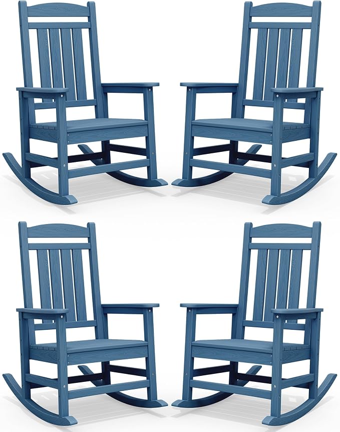 SERWALL Rocking Chairs Set of 4, HDPE Outdoor Rocking Chair, All-Weather Porch by SERWALL