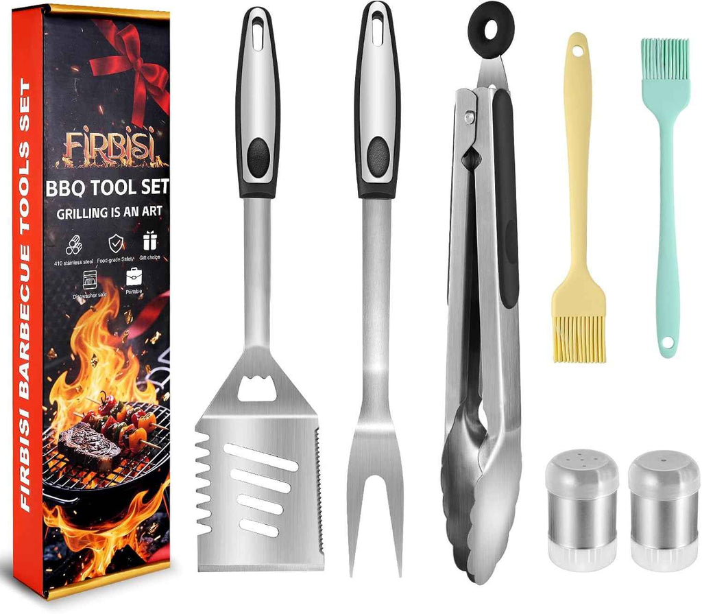 BBQ Grill Tool Set BBQ Grilling Accessories Set 8PC Barbecue Grill Tools Utensils Set for Outdoor with Spatula, Fork, Brush, Tongs, Seasoning Bottle Grilling Gifts for Men Dad