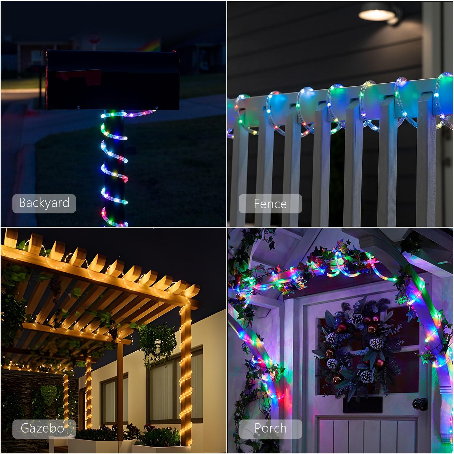 ANJAYLIA 66FT 200 LED Color Changing Rope Lights with Plug and Remote | Led Outdoor Waterproof Rope Light with Color Option, 7 Modes, Timer, Memory, Remote For Bedroom, Deck, and Holiday Decor