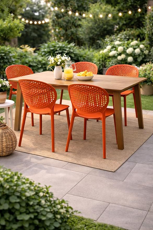 2xhome Set of 4 Patio Dining Chairs | Modern Stackable Outdoor Pool Side Chair - Image 2