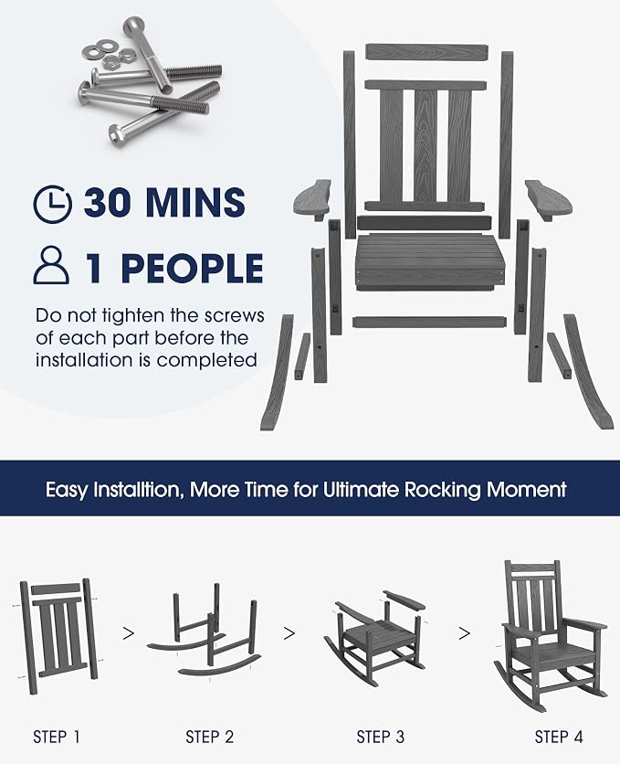 KINGYES Oversized Outdoor Rocking Chair Set of 2, All-Weather Patio Rocking - Image 6