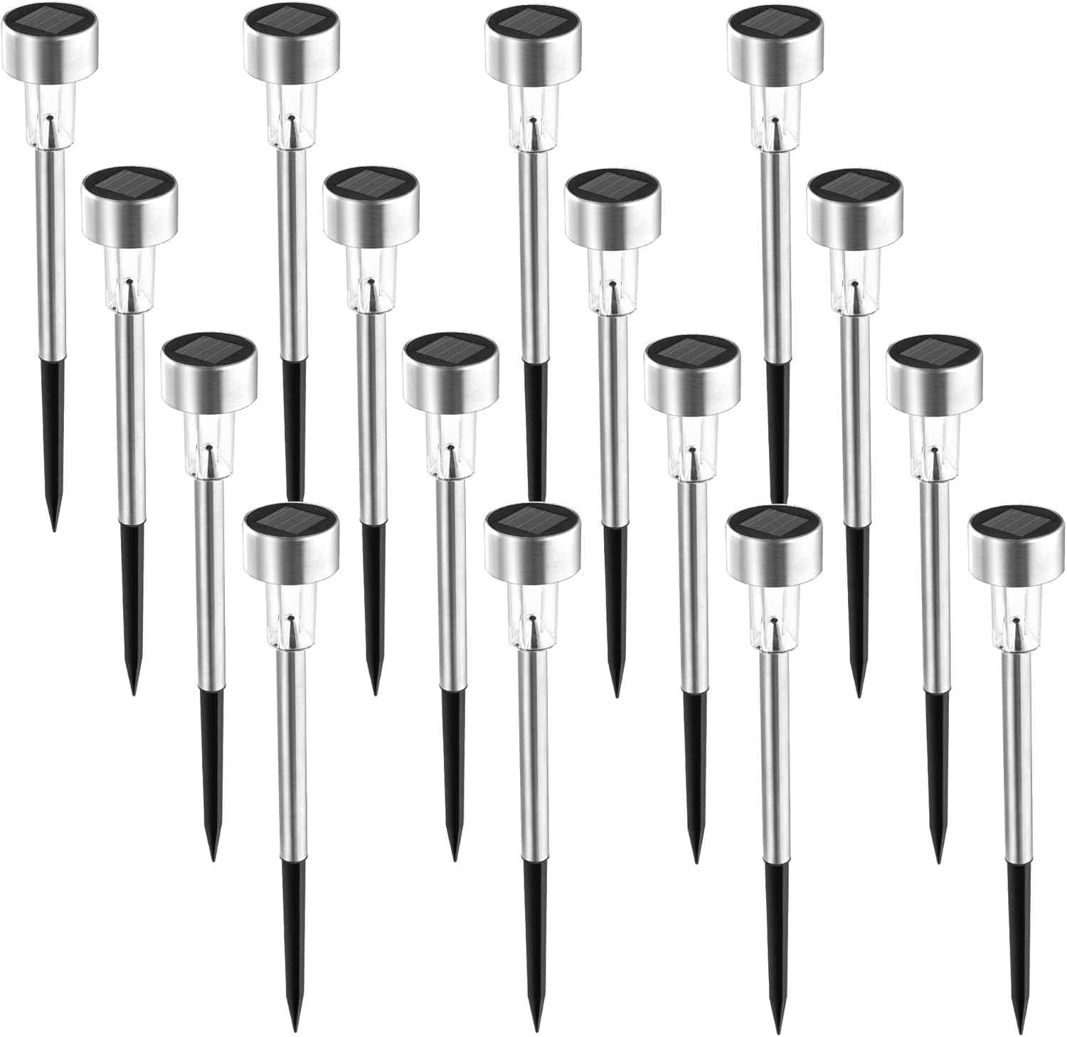 SOLPEX 16 Pack Solar Lights Outdoor, Stainless Steel Solar Pathway Lights | Solar Lights Outdoor Waterproof ,LED Landscape Lighting Walkway for Landscape/ Patio/Lawn/Yard/Driveway-Cold White