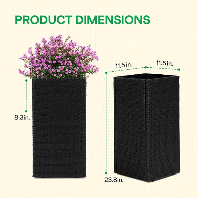 IDZO All-Weather Wicker Planters, 24 in Tall Wicker Planters, Self-Watering - Image 2