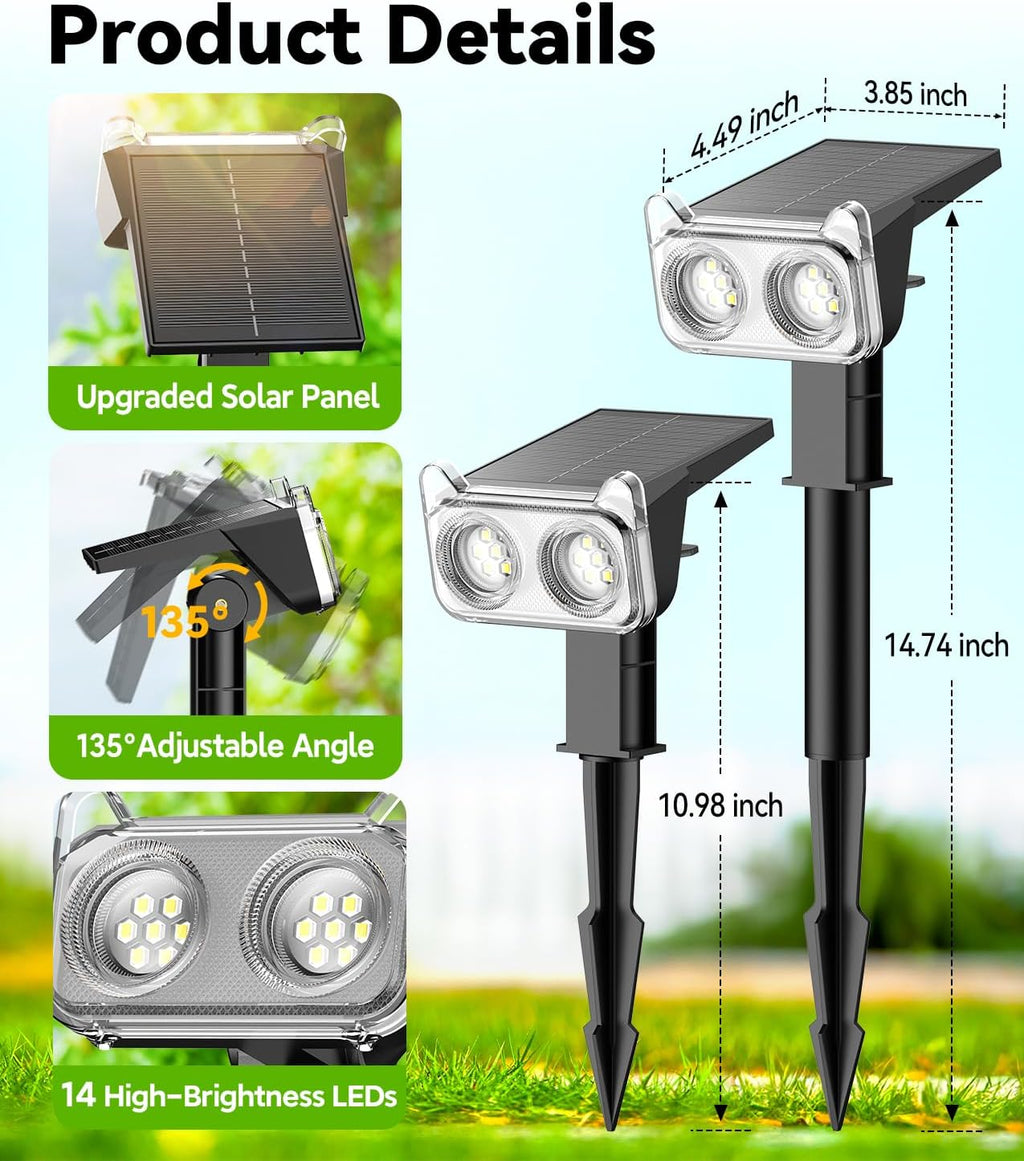 LETMY Solar Lights Outdoor Waterproof IP65, 6 Pack Solar Spot Lights Outdoor With 14 Big LEDs, 2-in-1 Wall Lights & 2 Modes Solar Powered Landscape Spotlights for Garage Pathway Yard Decor Garden Gift