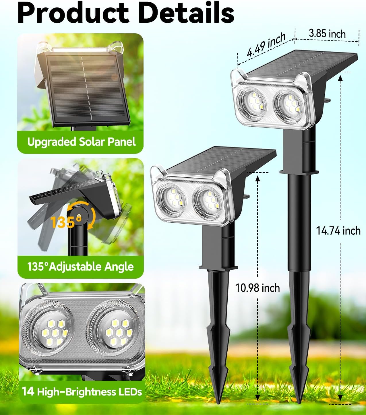 LETMY Solar Lights Outdoor Waterproof IP65, 6 Pack Solar Spot Lights Outdoor With 14 Big LEDs, 2-in-1 Wall Lights & 2 Modes Solar Powered Landscape Spotlights for Garage Pathway Yard Decor Garden Gift