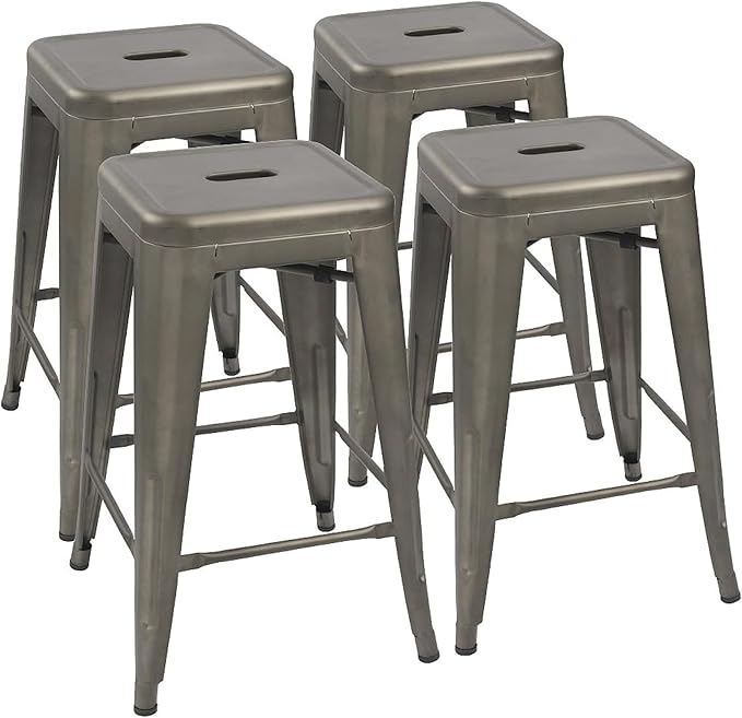 Devoko Metal Bar Stools 24" Indoor Outdoor Stackable Barstools Modern Style by DEVOKO