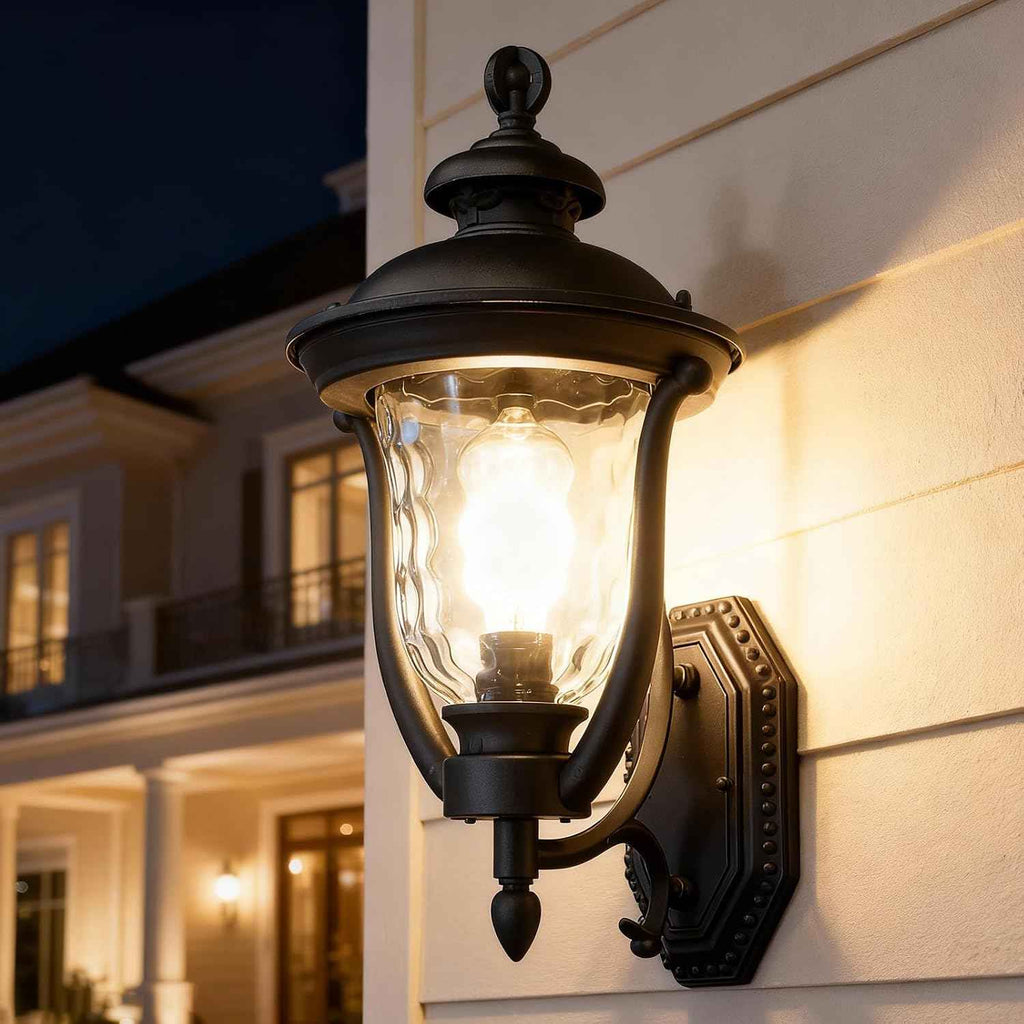 Porch Lights Outdoor Light Fixtures Wall Mount Exterior Lights | 18.7" Vintage Outdoor Wall Light with Water Ripple Glass Shade, Waterproof Aluminum Exterior Wall Sconce for Porch Patio Yard