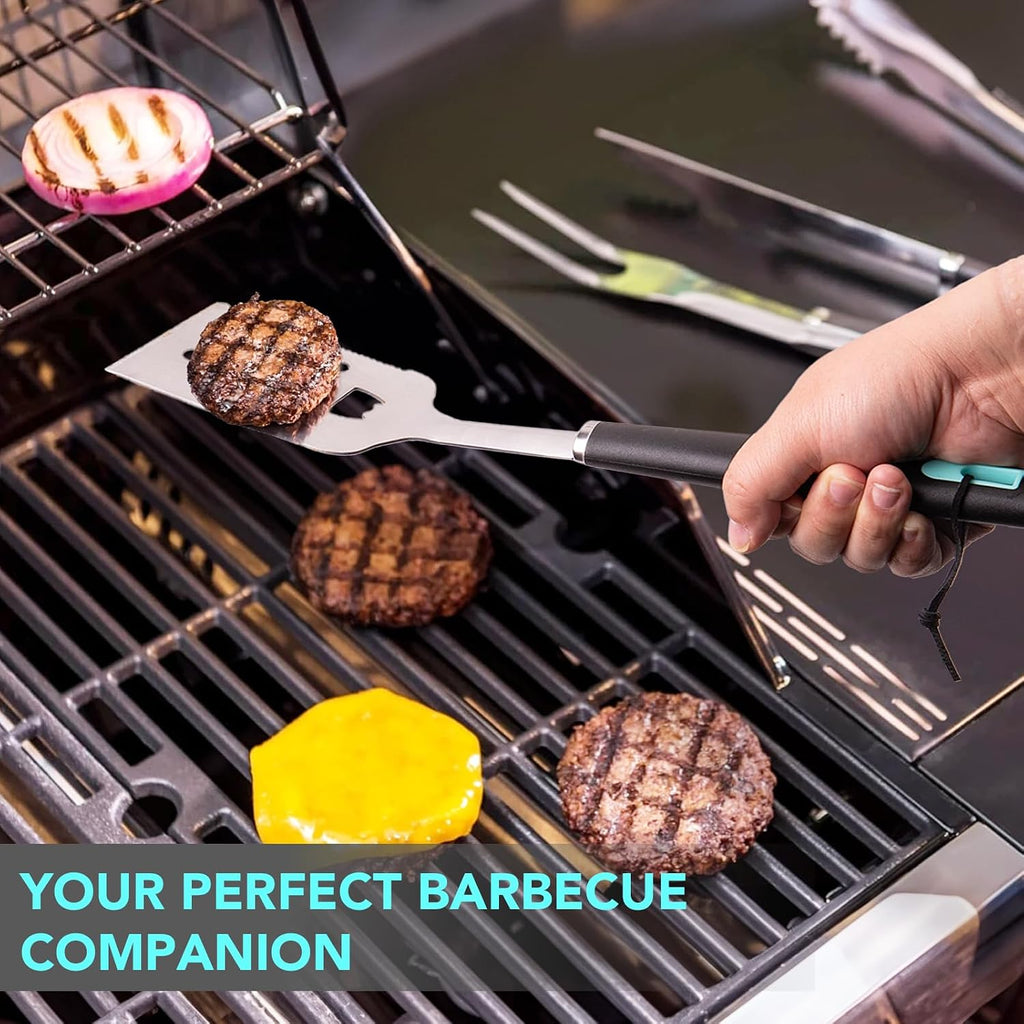 5-Piece Grill Tools Set, Heavy Duty BBQ Utensils with Extra Tough Wire Brush, Spatula, Tongs, Fork & Basting Brush – Outdoor Grilling Accessories & Gifts for Men Dad (Camping, Backyard)