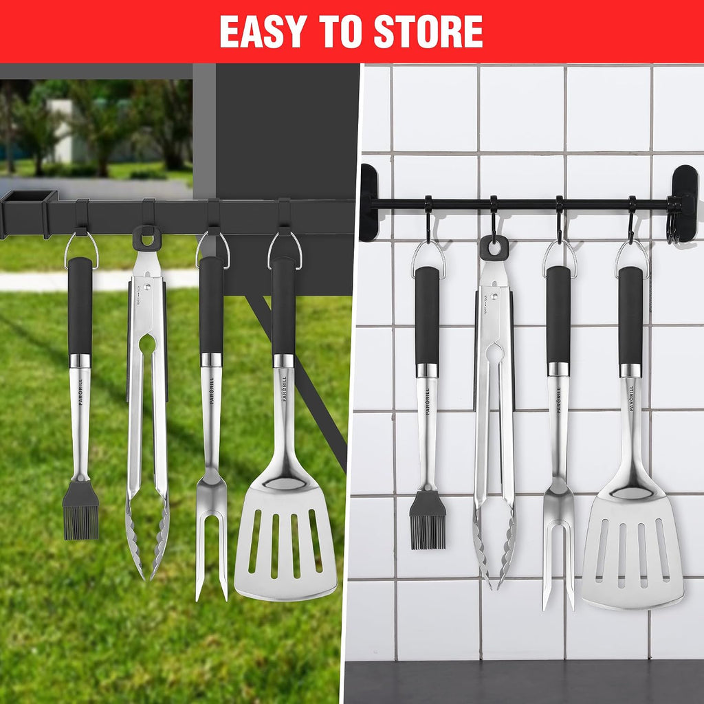 PARGRILL Grill Accessories Heavy Duty BBQ Set Gifts for Men/Women - Premium Stainless Steel Spatula, Fork, Brush & Tongs, Barbecue Utensils Tool Kit Gift for Grilling Lover Outdoor