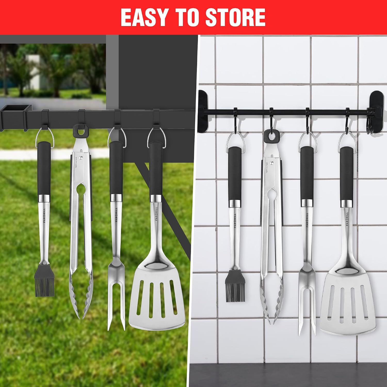 PARGRILL Grill Accessories Heavy Duty BBQ Set Gifts for Men/Women - Premium Stainless Steel Spatula, Fork, Brush & Tongs, Barbecue Utensils Tool Kit Gift for Grilling Lover Outdoor