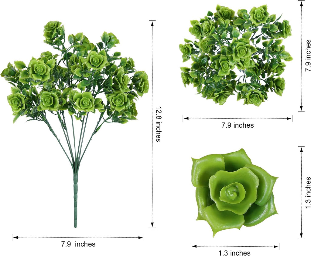 HyeFlora Artificial Plants for Outdoors Outside Spring Summer Decoration, 12 Bundles Faux Green Plastic Leaves Stems Bulk Fake Greenery Look Real UV Resistant for Home Porch Patio Planter Yard Wedding