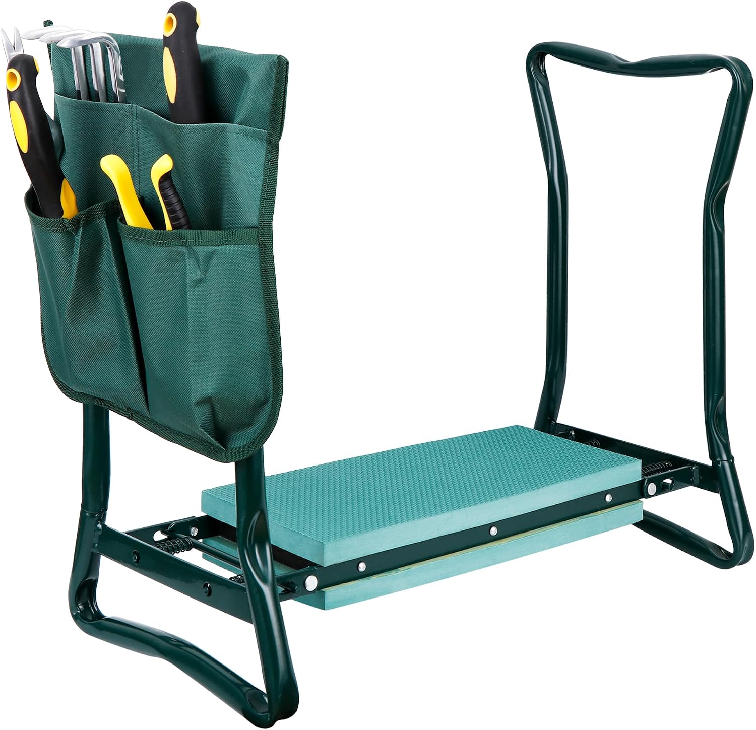 HomGarden Upgraded Folding Garden Kneeler Seat Bench Stool w/Thicken & Widen Soft Kneeling Pad, Portable Heavy Duty Gardener Stool with Large Tool Pouch,1 Set