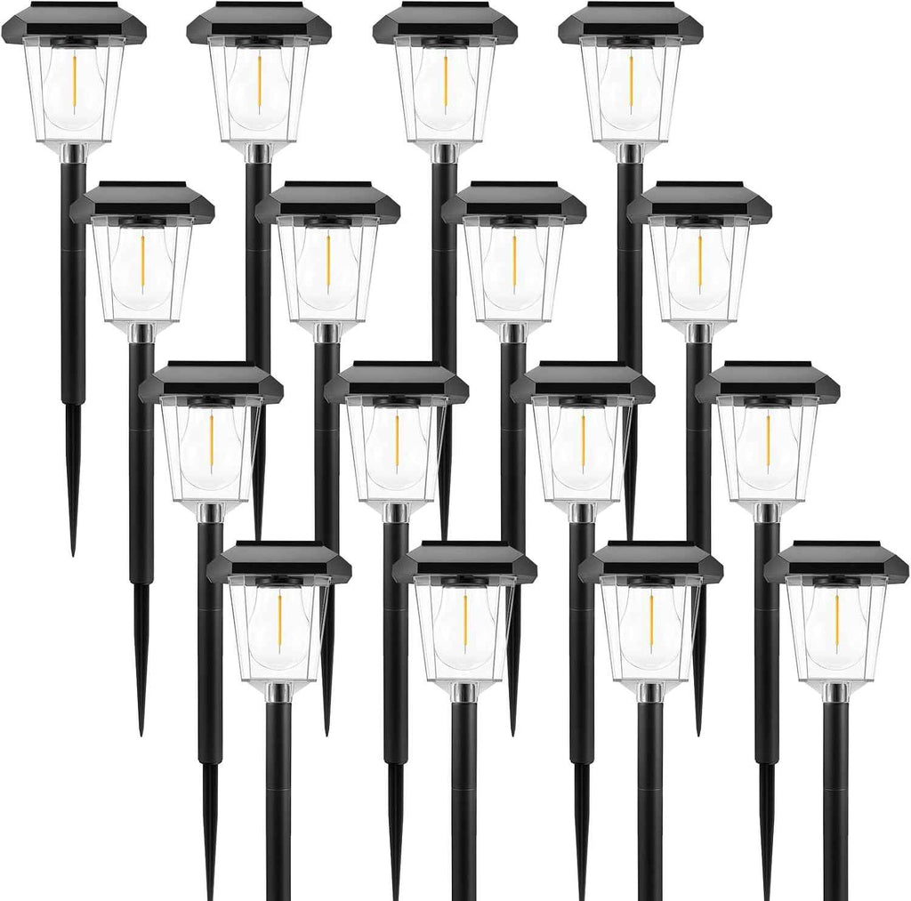 16Pack Solar Pathway Lights Outdoor, Warm White LED Waterproof Solar Lights | Garden Light Solar Powered, Long Lasting, Auto On/Off, 3000K, Stake Landscape Lighting for Outside, Walkway, Lawn, Yard Decor